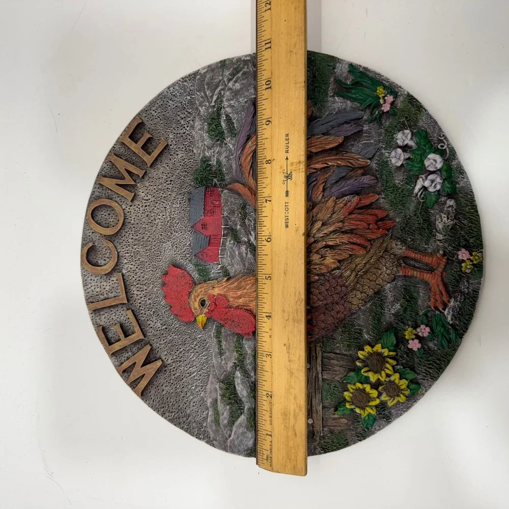 Vintage Farmhouse Welcome Rooster Wall Plaque 11.5 Inch Resin Country Decor Sign